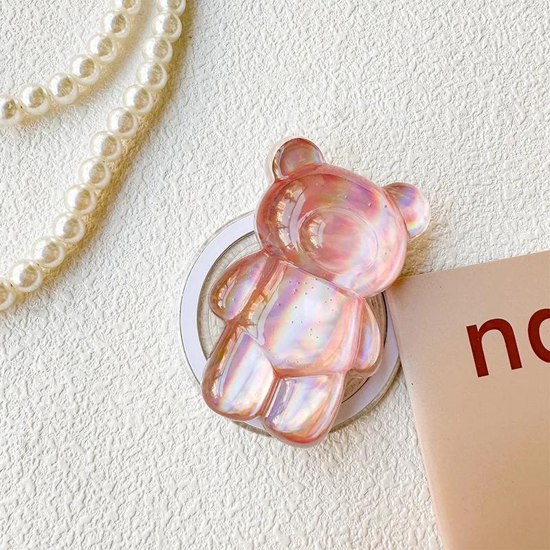 Cartoon Cute Laser Bear Magnetic Phone Grip Holder Socket Pocket Support for Magsafe IPhone Mac Safe Ring Finger Expanding Stand