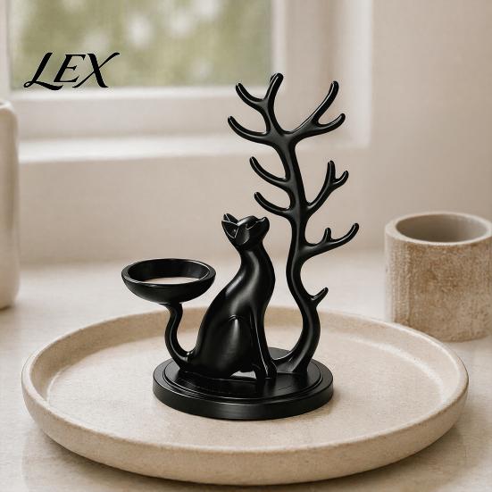 Desktop Storage Tray Cute Cat Tree Branch Jewelry Organizer, 3D Printed Earring Bracelet Hair Decorative Trinket Tie Holder, Display Stand for Vanity,