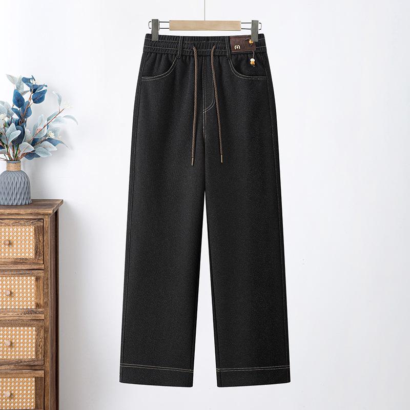 

2026 Spring & Autumn Elastic Waist Soft Denim Jeans for Moms - Mid-to-Old Age Straight Leg Long Pants 3XL (recommended for 120-135 jin) чорний