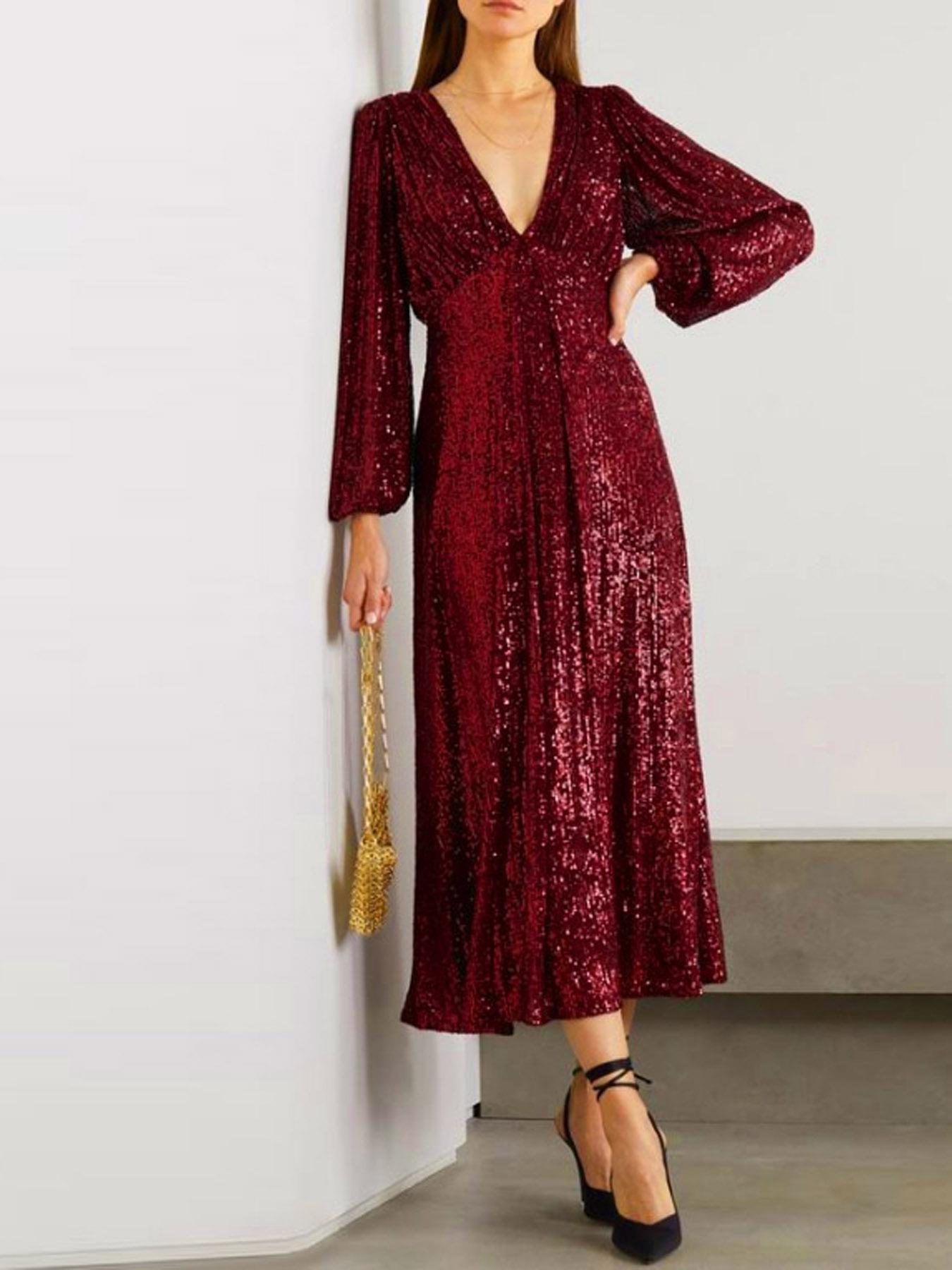 

Женское летнее новое платье юбка миди юбка V-образный вырез банкетное платье вечернее платье XL бордовый