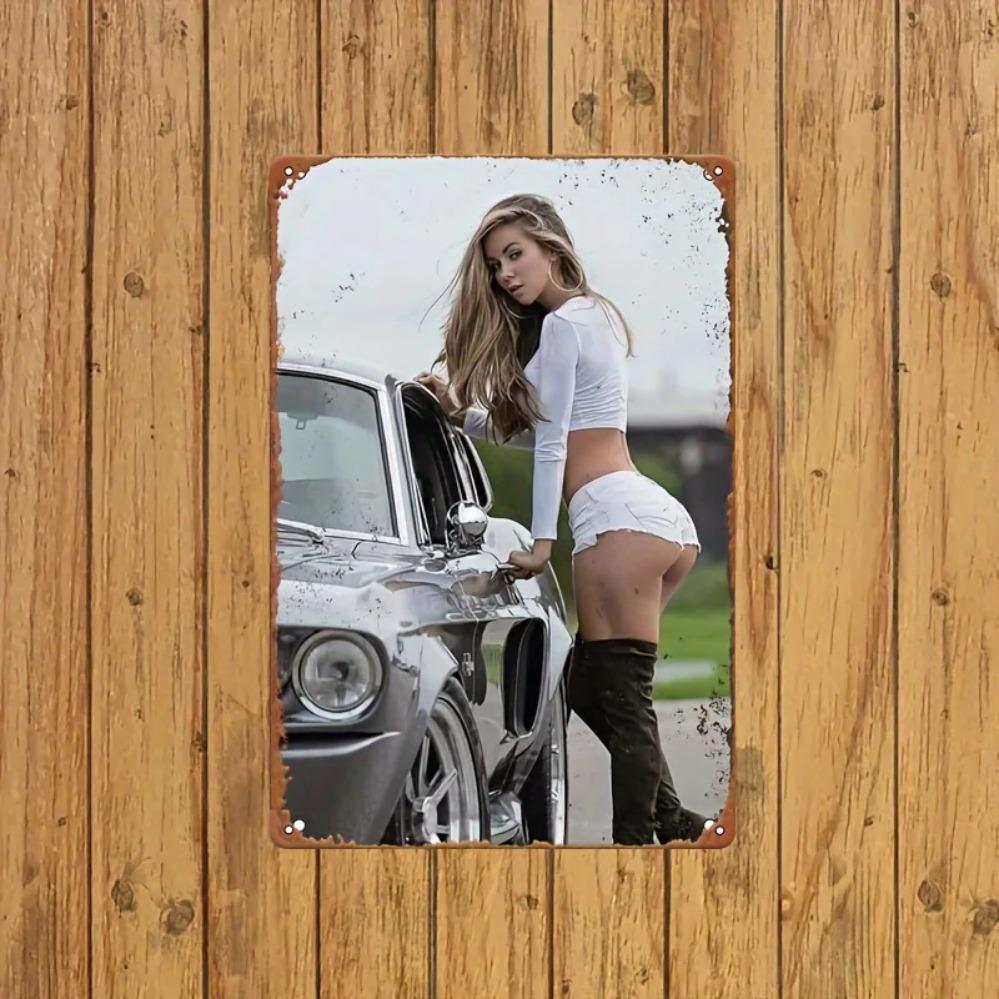Blechschild 20x30 cm Retro Auto Dame Metall Wandkunst Aluminium Dekor