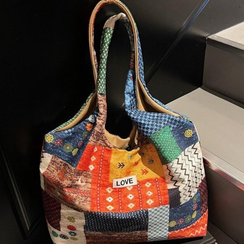 Printed one-shoulder environmentally friendly shopping bag, flower cloth storage, large-capacity one-shoulder handbag, portable canvas bag