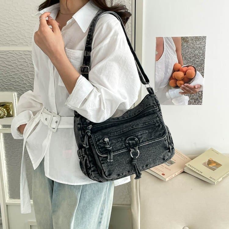 Retro Denim Tote Bag Women's Casual Shoulder Bag