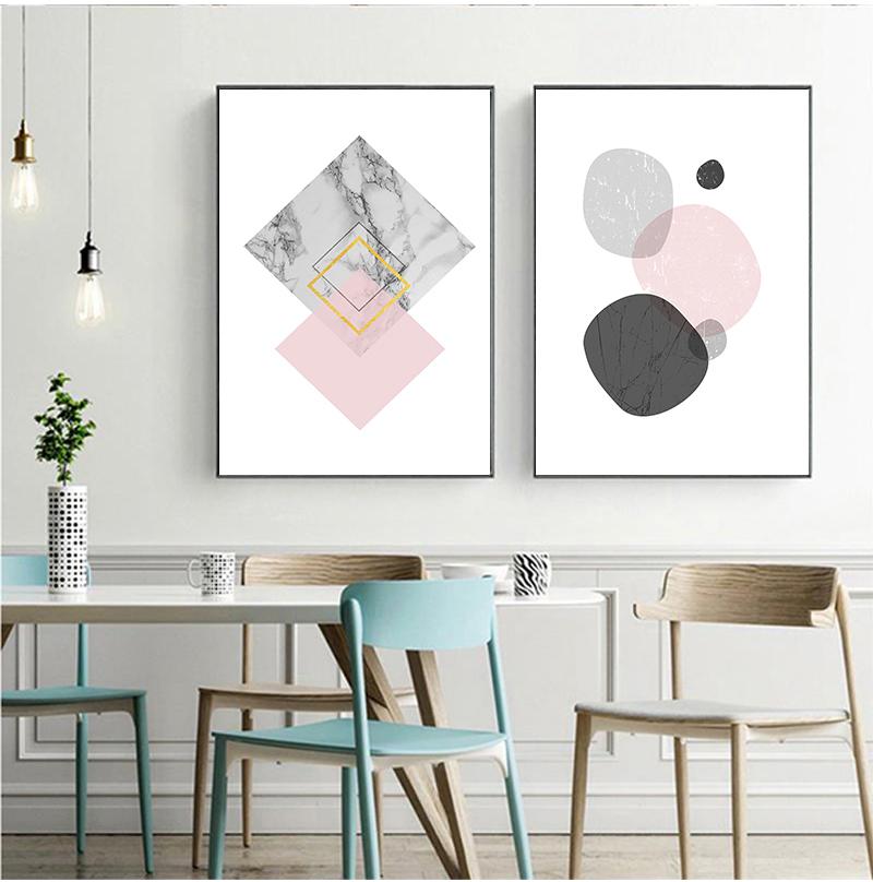 Abstract Art Pink Love Geometric Marble Simple Poster Canvas Painter Decoration for Living Room Sofa Background Bedroom Wall No Frame