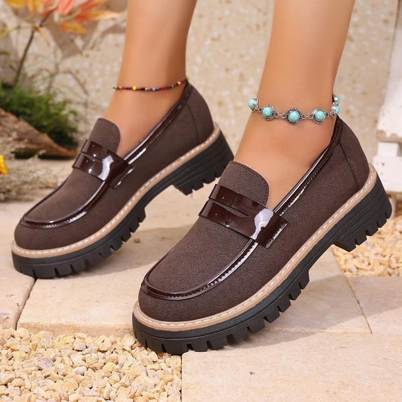 New small leather shoes women's spring and autumn fashion versatile retro color matching casual thick heel thick sole single