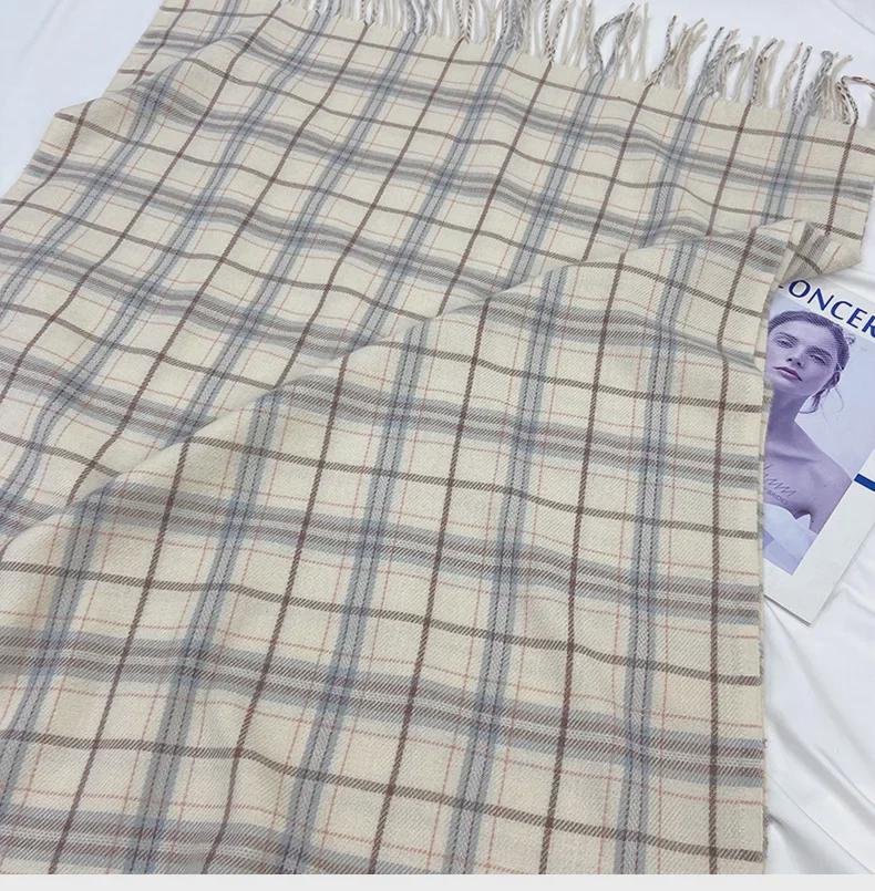 Fular Plaid din Cașmir Imitat pentru Femei - Stil Coreean/Japonez, Șal Cald cu Ciucuri în Culori Contrastante pentru Toamnă/Iarnă.