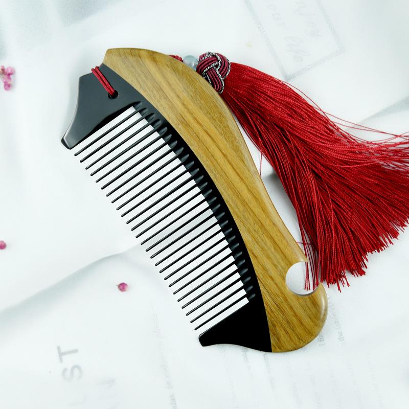 Portable Jade Sandalwood and Cow Horn Comb for Men & Women - Free Custom Engraving Gift Comb