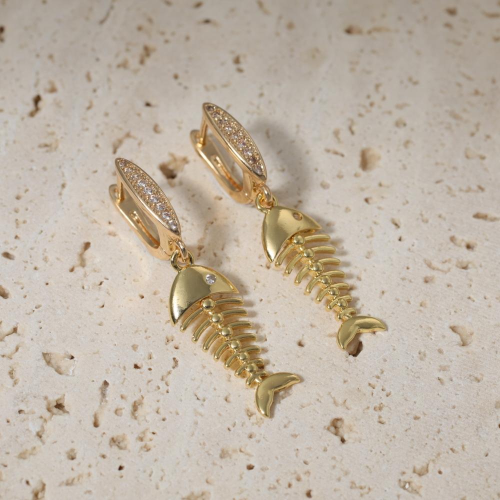 1 Pair Unique Fish Bones Dangle Earrings for Women Fashion Zirconia Earring Jewelry Wedding Party Accessories