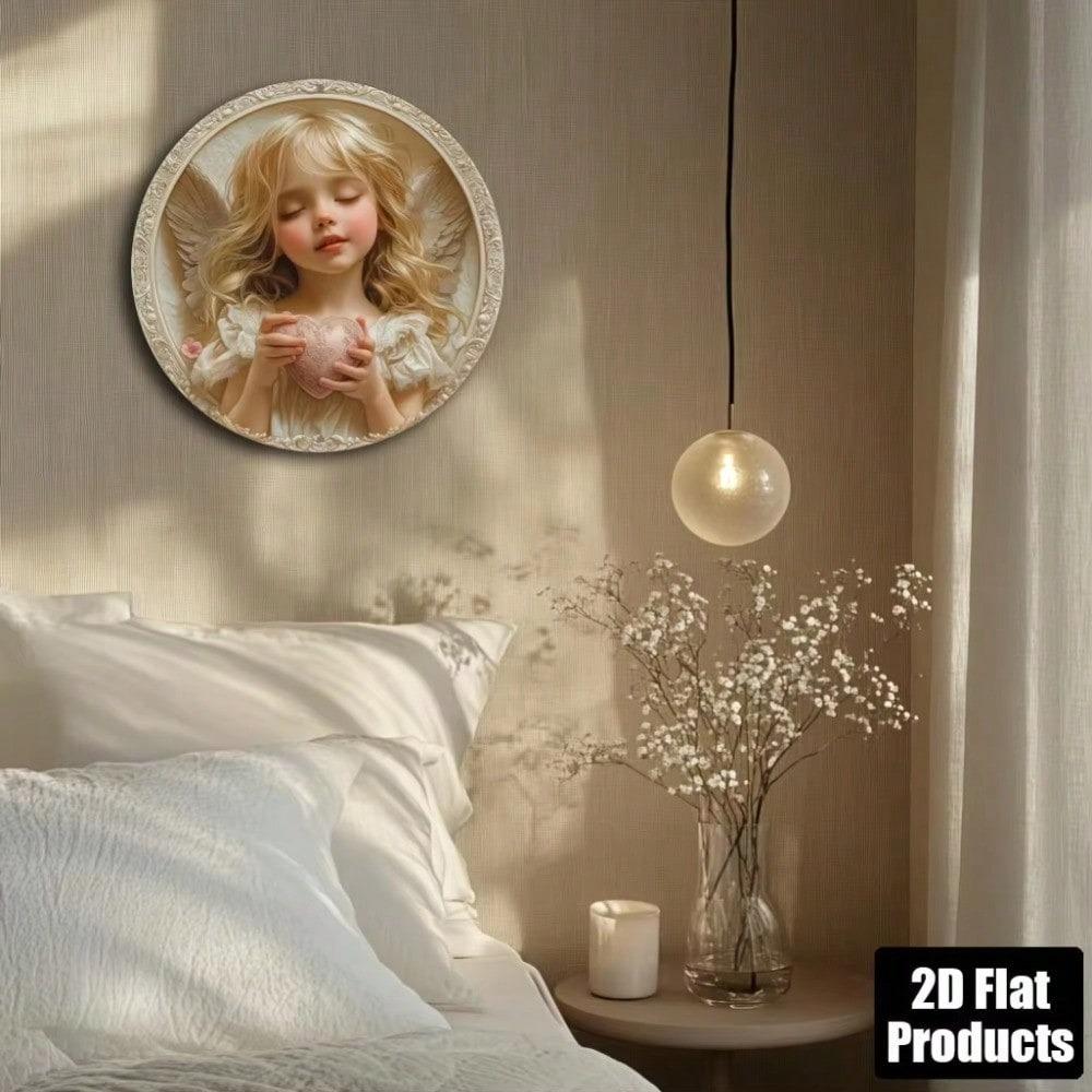 Vintage Shy Angel Metal Sign Gold Wings Retro Wall Decor Home Bar Kitchen