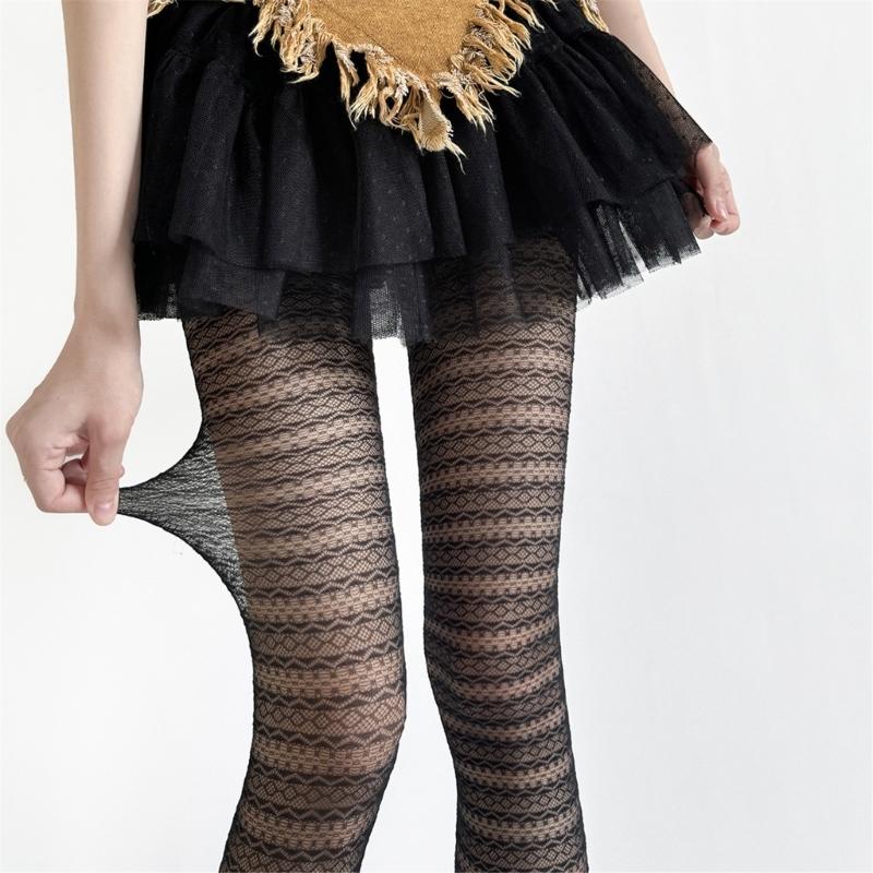 Women Lace Patterned Tights Fishnet Stockings Pantyhose Patterned Net Stockings Pantyhose for Raves Party Club