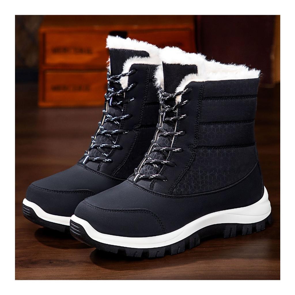 Women's New Winter Cotton Shoes with Plush and Thick High Top Cotton Boots, Waterproof and Non Slip Lace Up Snow Boots