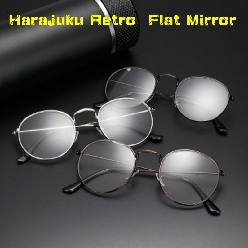 Retro Glasses Frame Harajuku Metal Round Flat Mirror Men and Women Literary Round Frame Decoration