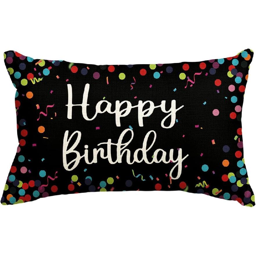 AVOIN colorlife Happy Birthday Colorful Polka Dot Throw Pillow Cover, 12 x 20 Inch Birthday Gift Party Cushion Case Indoor Outdoor Decoration for