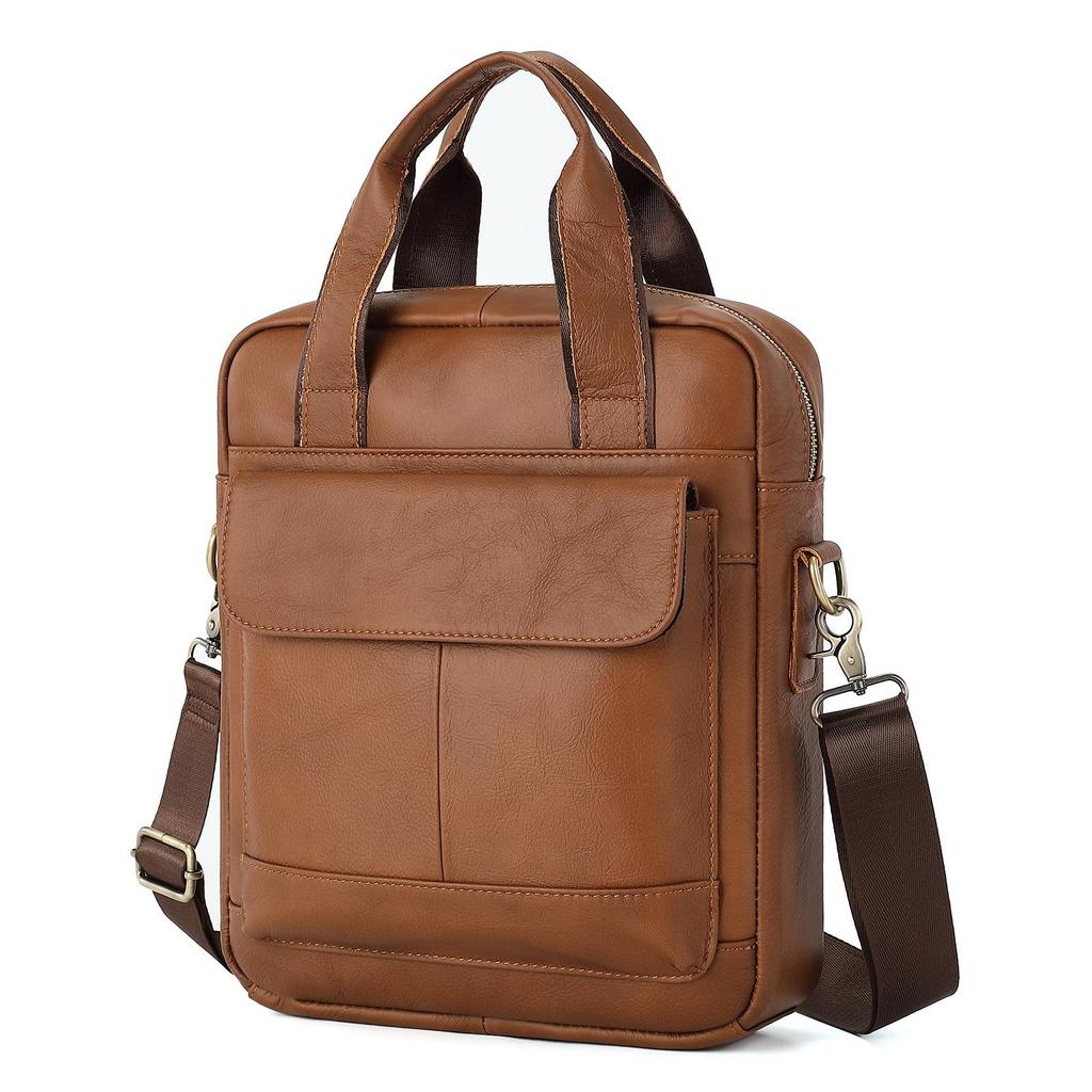 A4 Vertical Document Retro Men's Cowhide Crossbody Briefcase Shoulder Bag