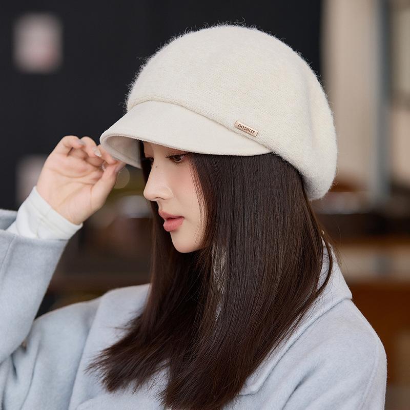 

Осенне-зимний вязаный берет, женская шляпа художника, теплая шапка от холода One size бежевый