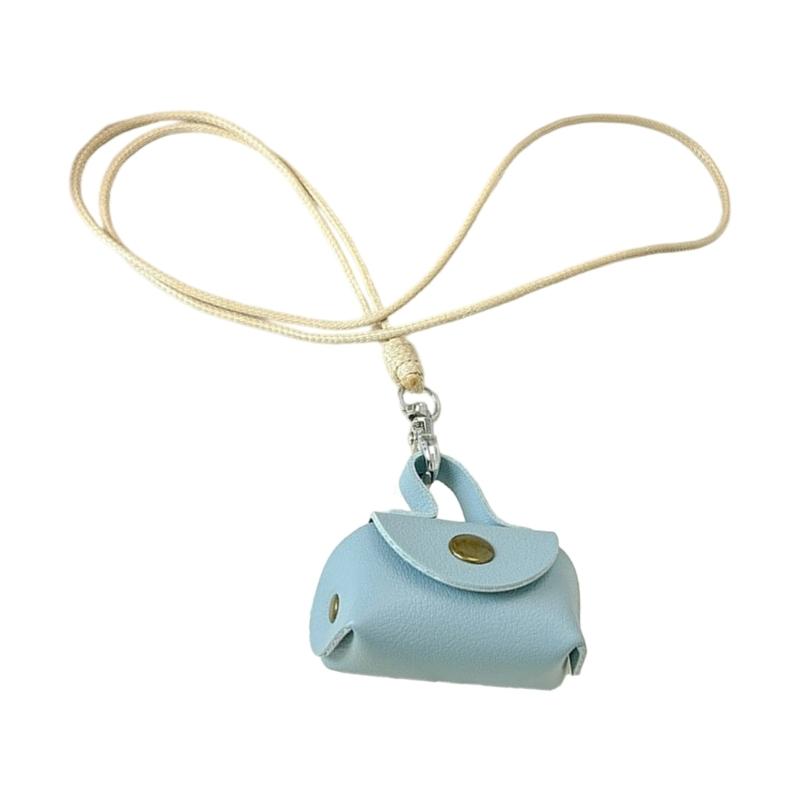 

Colorful PU Leather Necklace Bag Pendant Necklace For Women Spring Inspired Long Neck Strap With Dopamine Hues синій