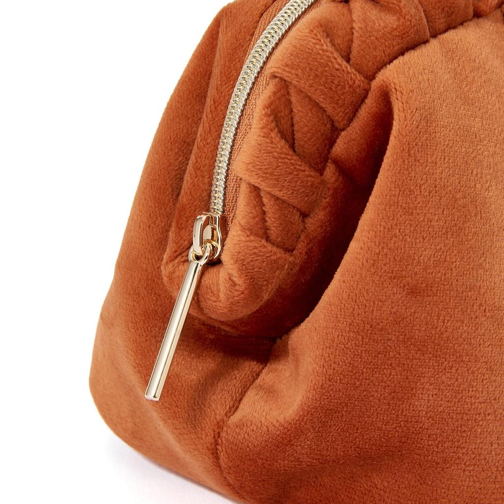 Francfranc Velvet Pleated Wire with Makeup Cosmetic Storage Pouch, Orange, Pockets, Pouch,