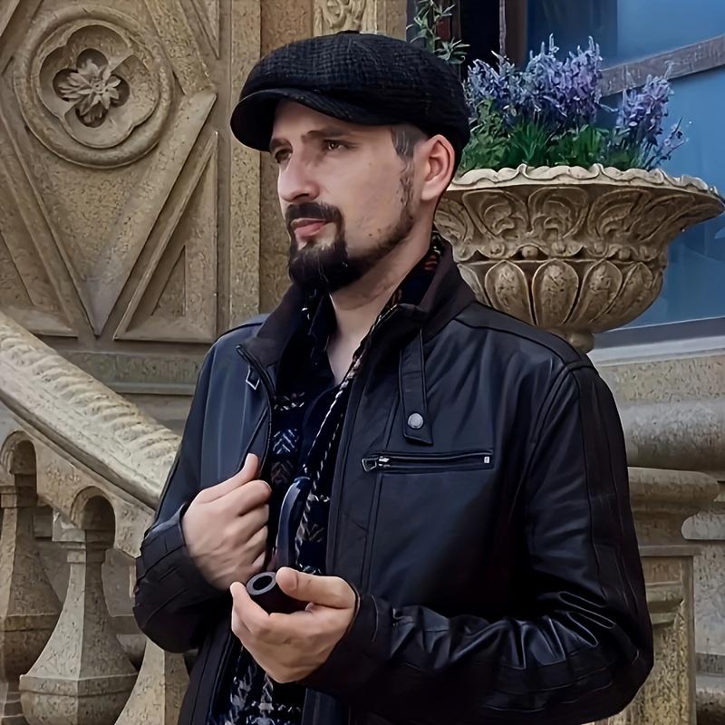Men Vintage Beret Hat with Visor Leisure Cap Breathable & Skin-Friendly with Adjustable Head Circumference Street Style 1pc