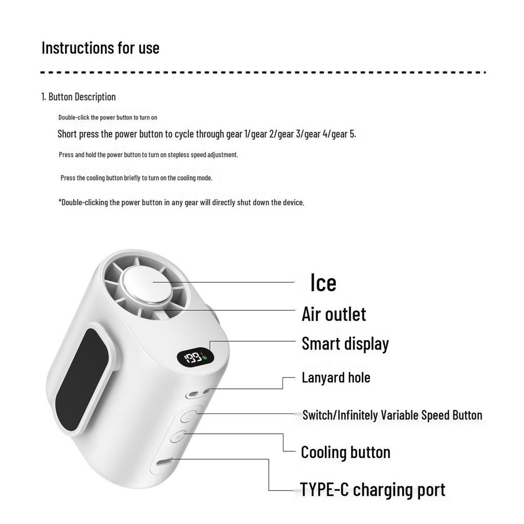 Portable High-Speed Waist Fan: USB Rechargeable, Strong Wind, Low Noise, Ideal for Outdoor High Heat.