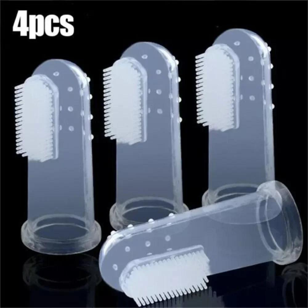 

4pcs Pet Finger Toothbrush Super Soft Dog Cat Silicagel Toothbrush Bad Breath Tartar Teeth Care Tool Pet Cleaning Supplies