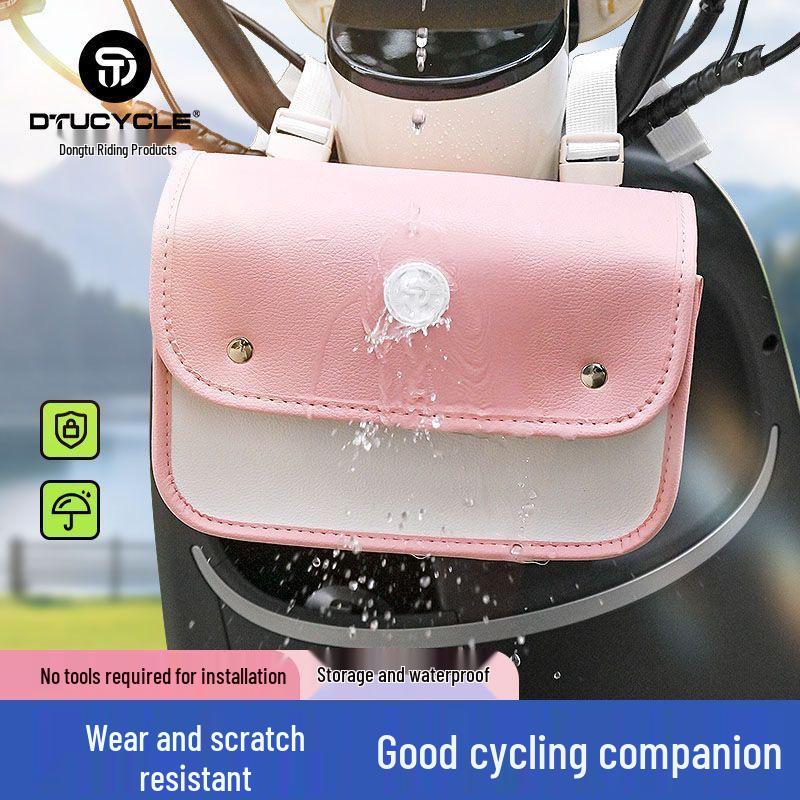 Electric Vehicle Waterproof Storage Bag: Small Front Pocket and Rear Hanging Bag for Motorcycle. marrone