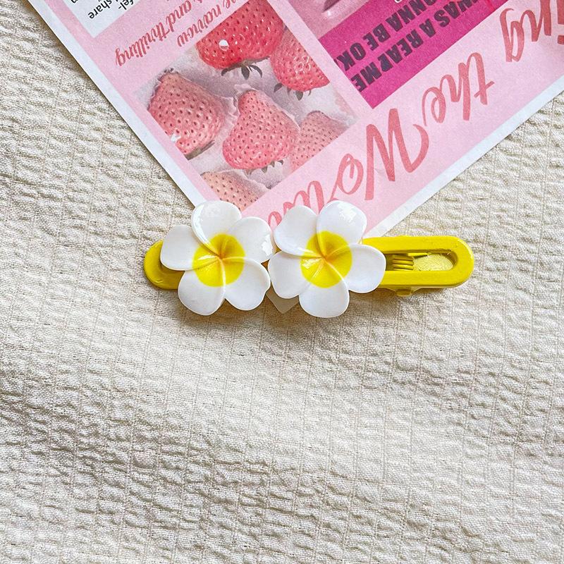Yellow Plumeria Bangs Hair Clip Cute Broken Hair BB Clip Hair Accessory Girly Fresh Flower Duckbill Clip Hairpin Yellow Plumeria