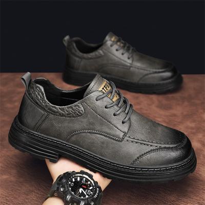 2024 Fashion Men's Casual Shoes New Soft Rubber Solid Colors Non Slip Leather Shoes Man Casual Leather Round Head Lace Up Shoes