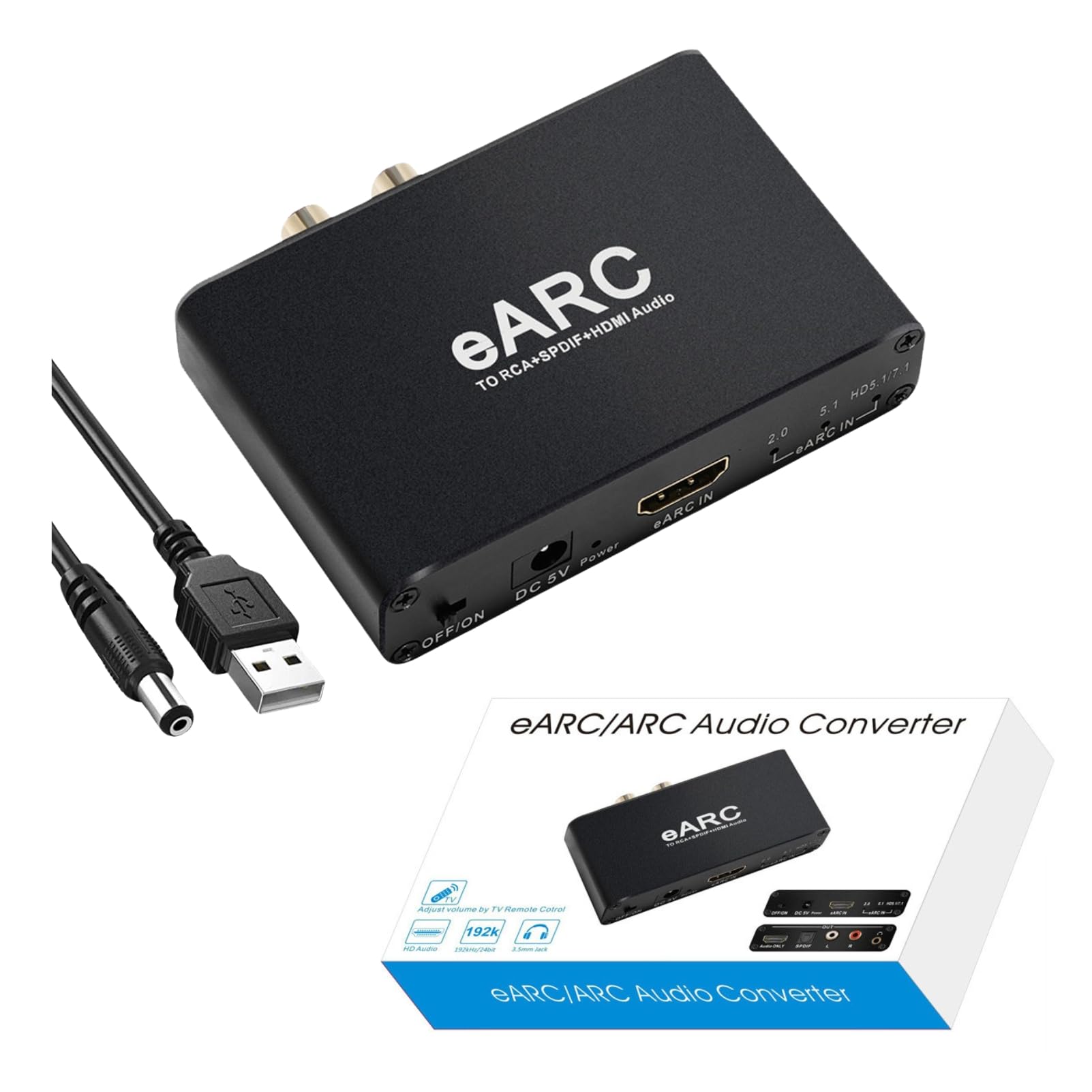 

HDMI Sound Extractor, HDMI to EARC ARC Audio Converter with Optical 3.5mm Output, HD Multimedia Arc Adapter for HDTV Speaker Amplifier