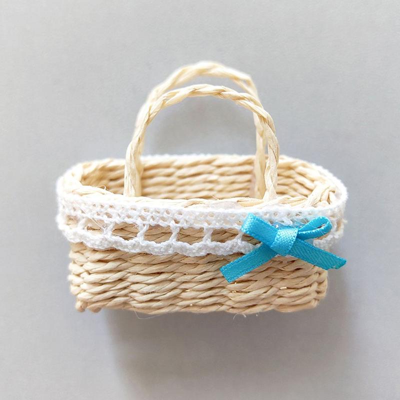 Dollhouse Hand Woven Rattan Basket Shopping Basket Straw Handbags Dollhouse Weaving Beach Bag For Dolls Miniature Decoration