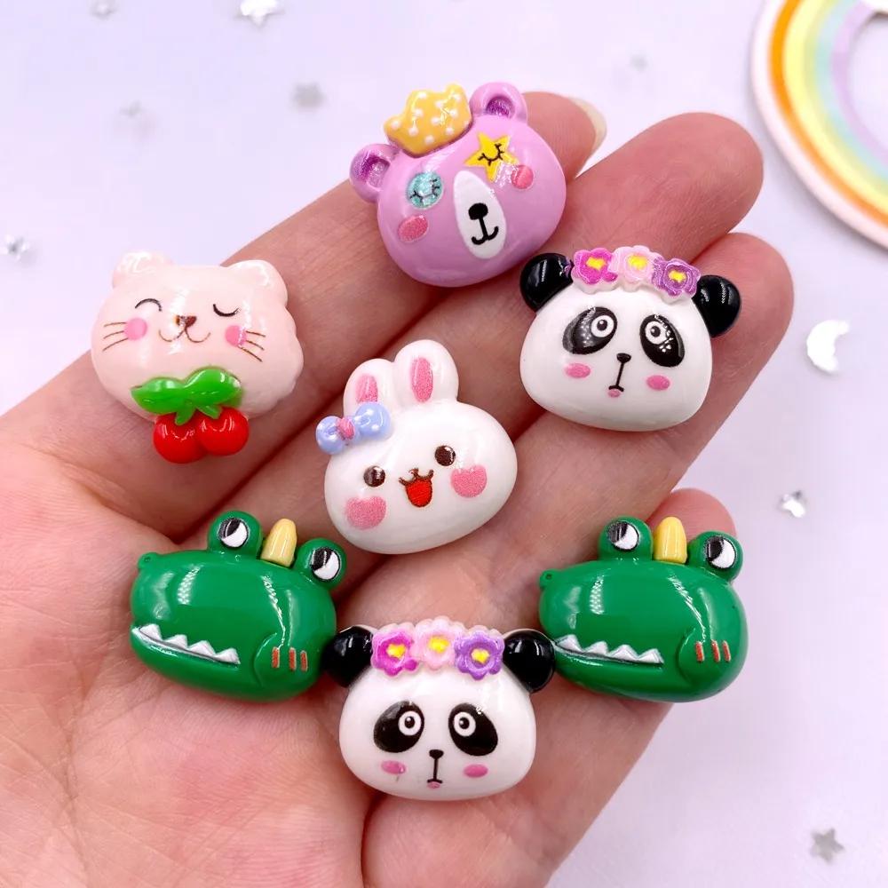 10PCS Painted Resin Kawaii Colorful Cartoon Cat Panda Rabbit Crocodile Figurines Flatback Scrapbook DIY Decor Crafts Accessories