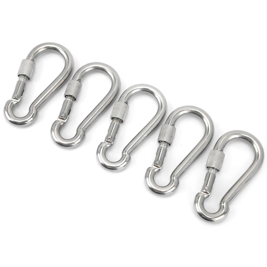 5pcs 80mm Locking Carabiner Clip Heavy Duty Spring Snap Hook with Nut Lock Buckle for Camping