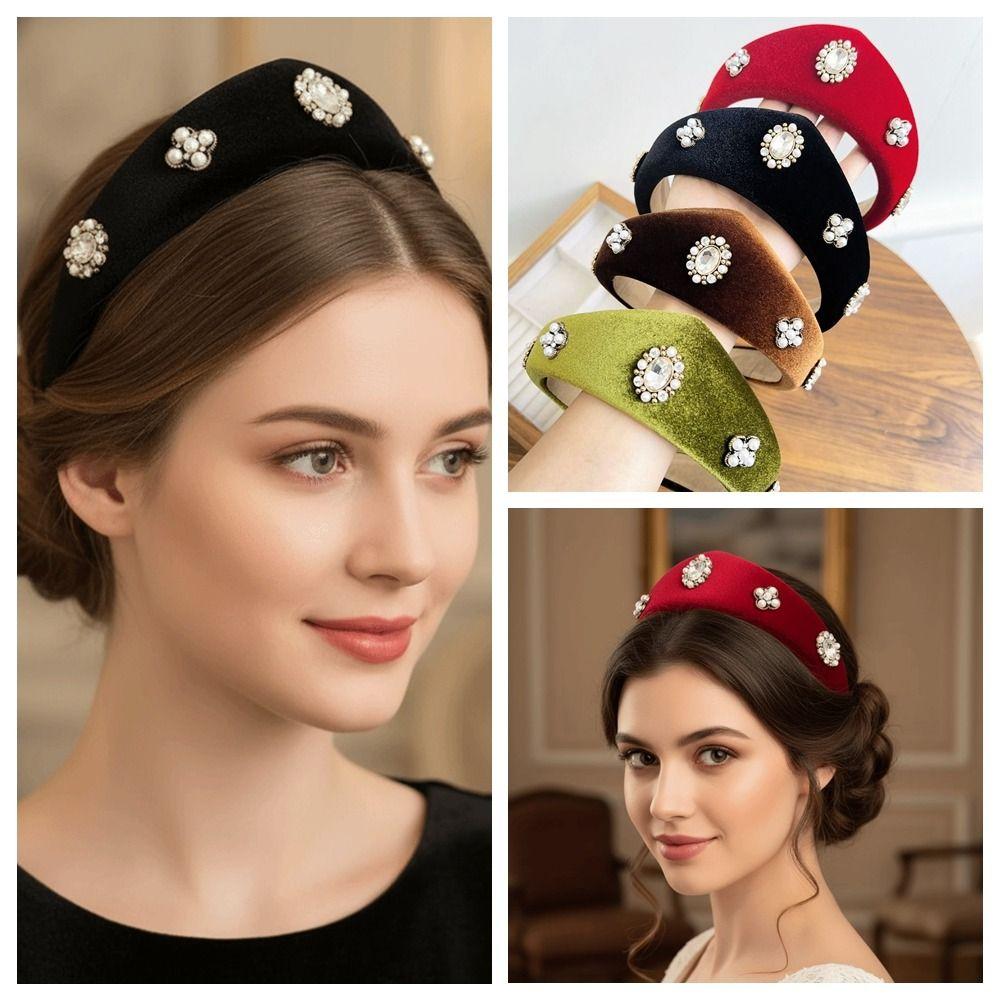 Retro Elegant Velvet Triangle Headband British Baroque Crown Hair Hoop Wide Edge Classical Vintage Hair Accessories Banquet