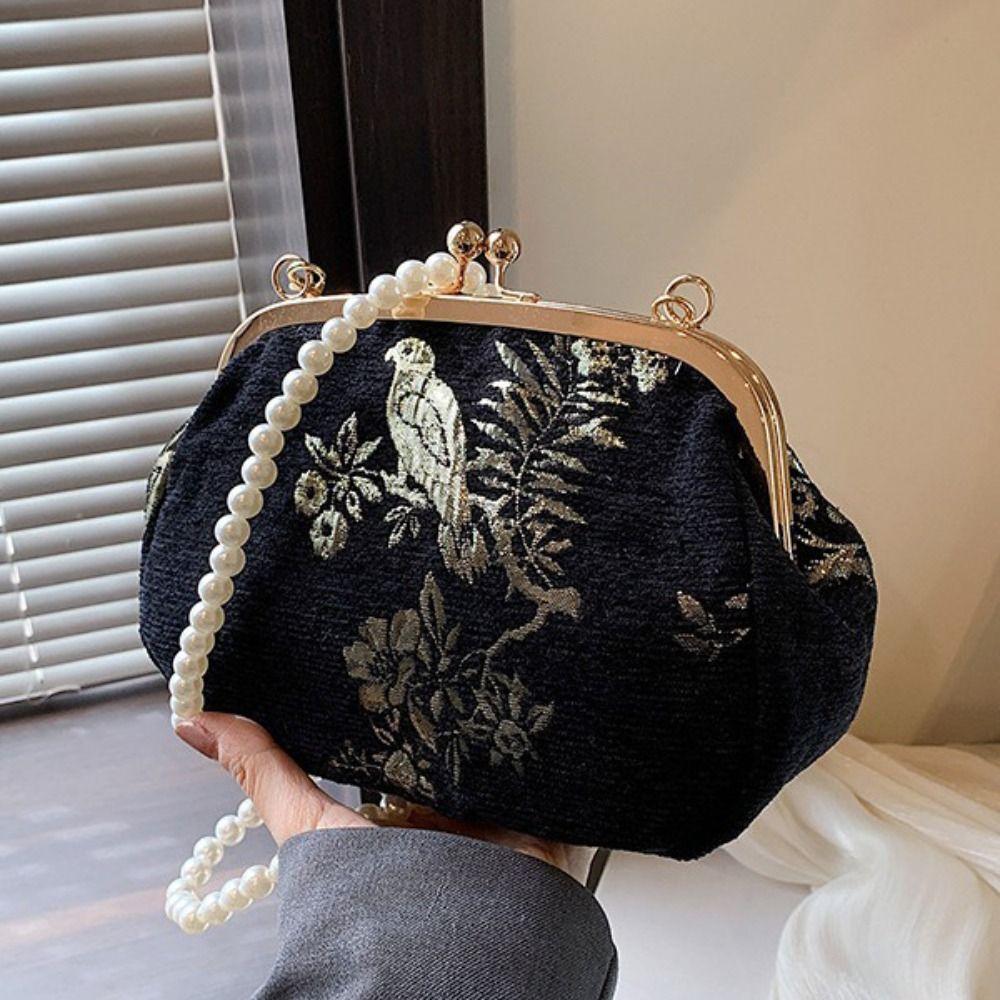 Pearl Chain Hanfu Embroidery Handbag Embroidered Cheongsam Bag Chinese Style Handbag Wedding
