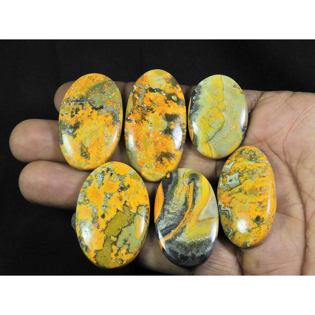32-45MM Natural Bumble Bee Jasper Oval Cabochon Loose Gemstone 06Pcs Lot C-103