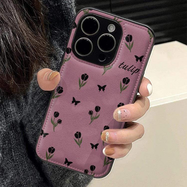 Ins Black Butterfly Tulip for Apple 17Promax Mobile Phone Case IP16 Candy Air Cushion 15plus/14