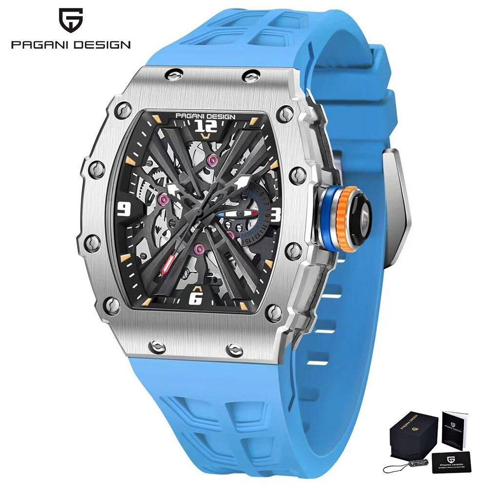 New PAGANI DESIGN Men's Quartz Watches VH65 Skeleton Dial 100M Waterproof Sport Rectangle Sapphire Glass Watch for Men