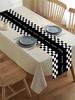1pc Racing-Style Black-White Checkerboard Linen Table Runner, 2D Printed, Year-Round Use, Decor for Dining/Kitchen/Living Room,