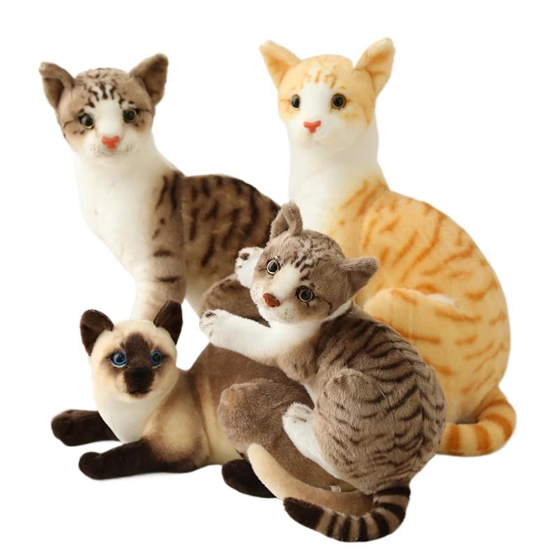 25cm Chats Siamois Peluche Réaliste Jouet Peluche Simulation American Shorthair Chat Mignon Jouets pour Animaux de Compagnie Décoration Maison Réaliste Cadeau d'Anniversaire Enfant