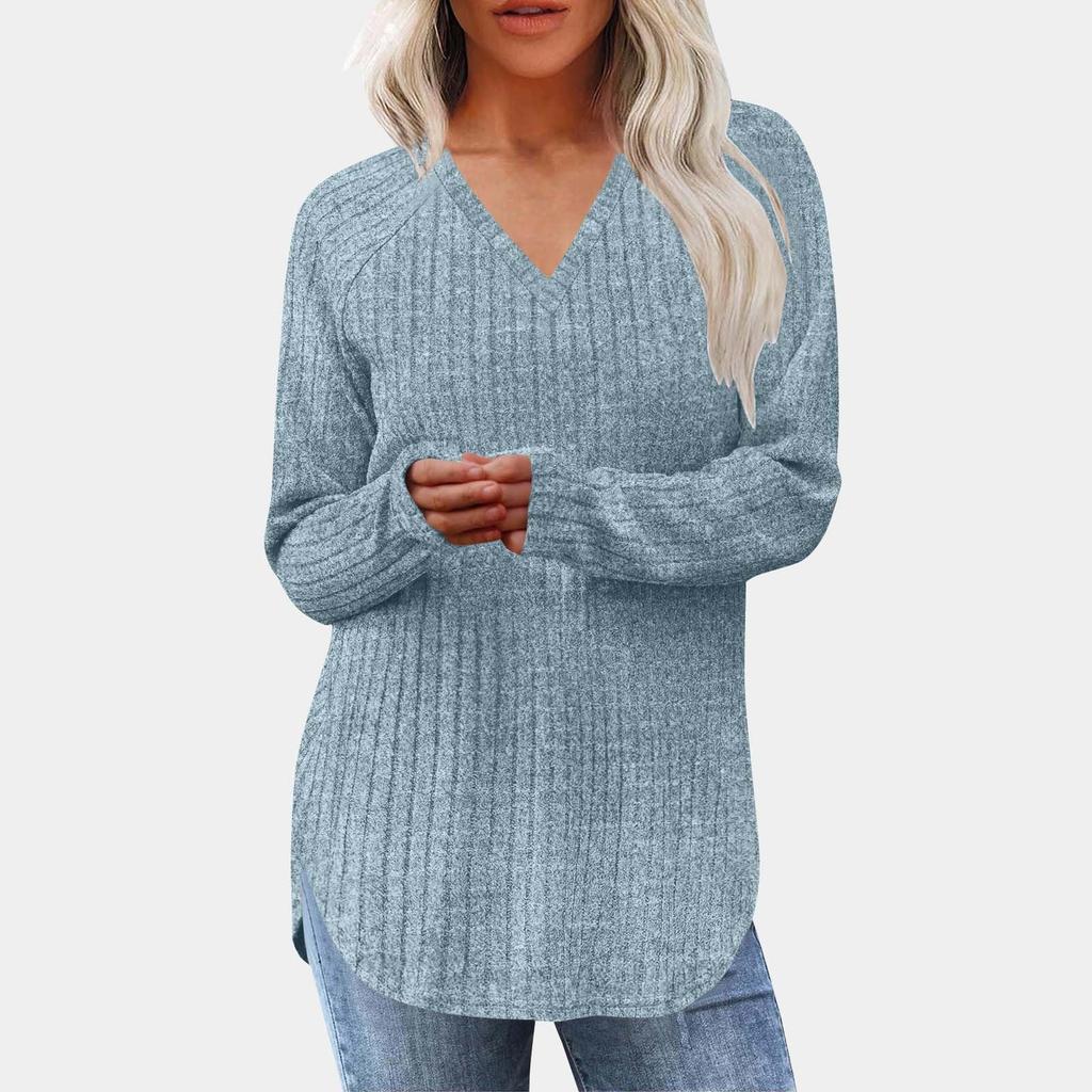 Women's Fashion Loose-Fit Long-Sleeved Knitted T-Shirt In Solid Colour Top