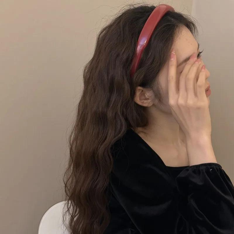 Vintage Red Headband Female Autumn Winter Leather Premium Headband High Cranial Crown Hair Accessories