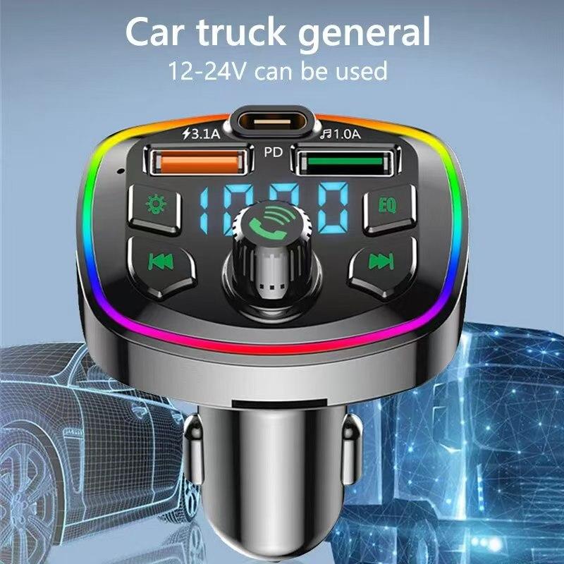 Car Charger FM Transmitter Bluetooth5.0 Hands Free FastCharging True 3.1A Dual USB Port PD MP3 Music TF Card U disk AUX Player