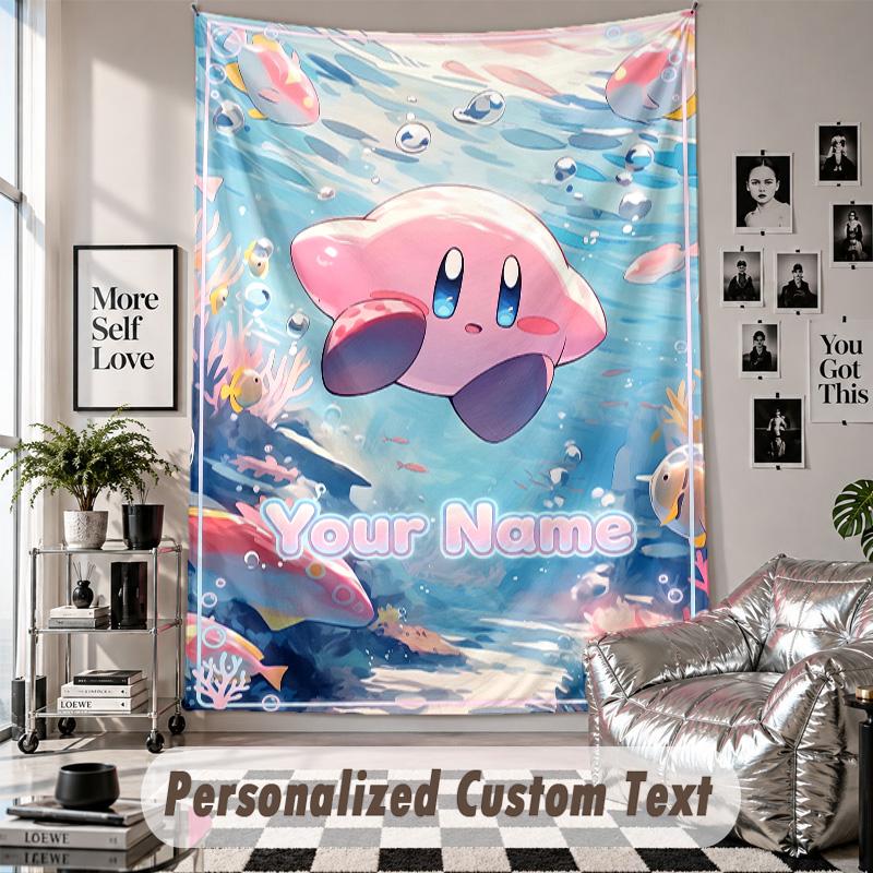 Wall Hanging Tapestry With Custom Name & Text, Kirby Decorative Tapestry For Bedroom