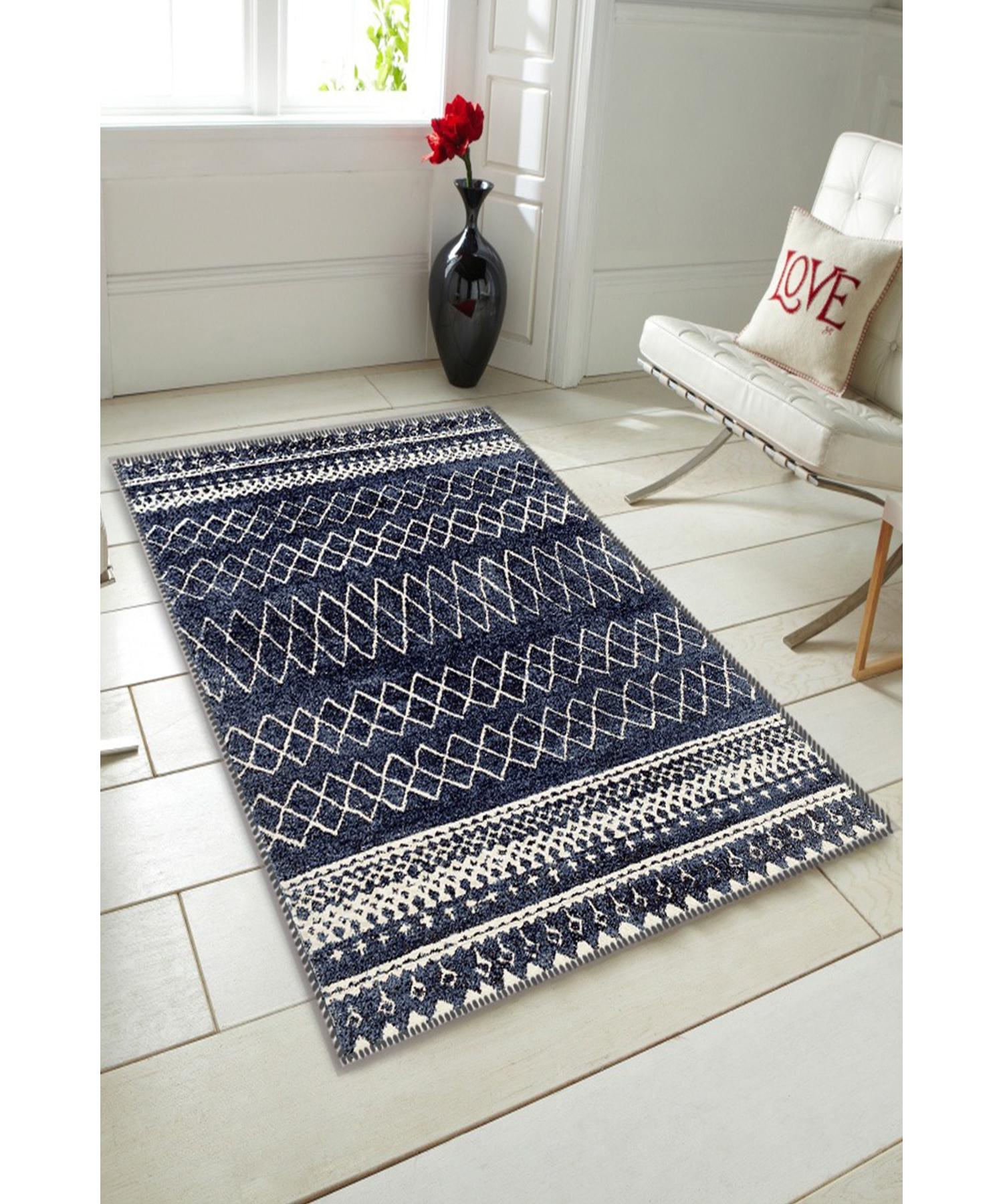 

Carnival Argaç Seri Lisa Скандинавский ковер с узором темно-синий современный декоративный ковер