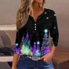 Women's T Shirt Christmas Print Button 3/4 Sleeve Daily Weekend Fashion Basic V- Neck Regular Top