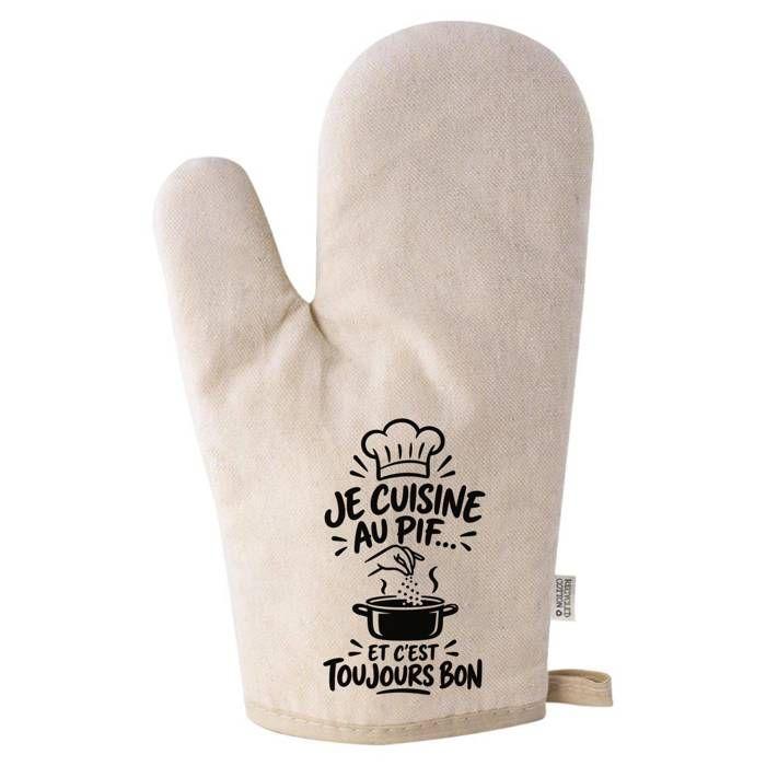 Gant de Cuisine Beige Je cuisine au pif... Et c'est toujours bon | Coton Recyclé 280 g/m² 17 × 26 cm Dos Matelassé | Taille Unique