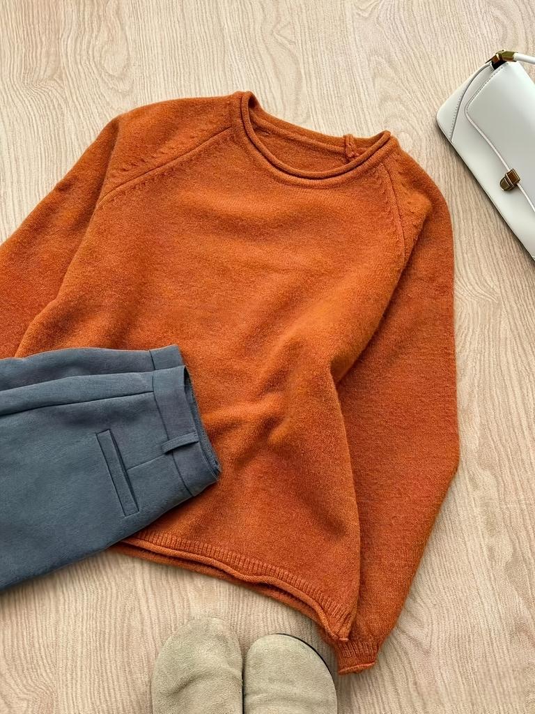 1011 New Lazy Wind Crew Neck Pullover Women's Autumn and Winter Loose Knitted Sweater Platform Supply Chain