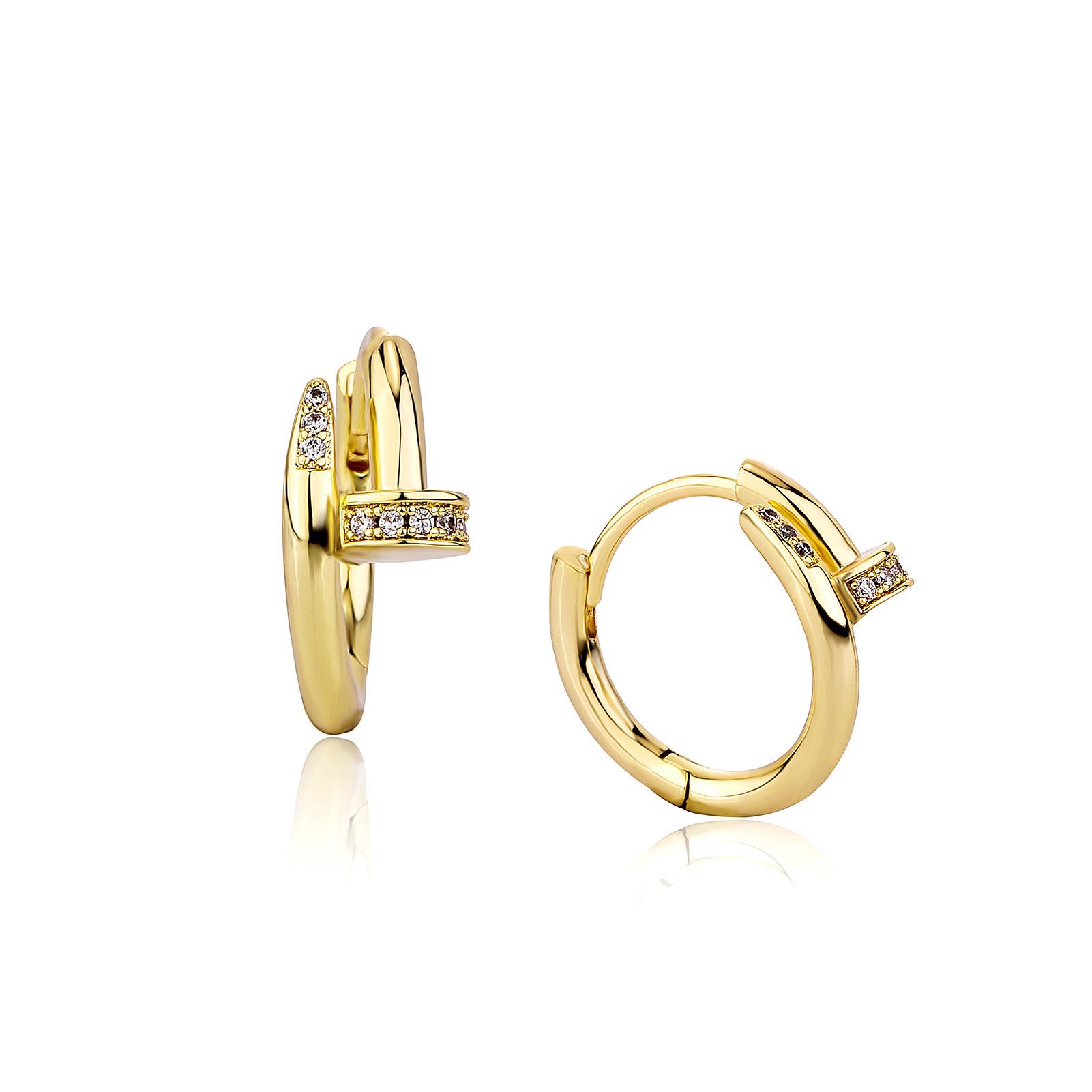 

Золотые серьги и браслеты в форме гвоздей с цирконами - Европейская и американская хип-хоп роскошная бижутерия, модный фаворит знаменитостей