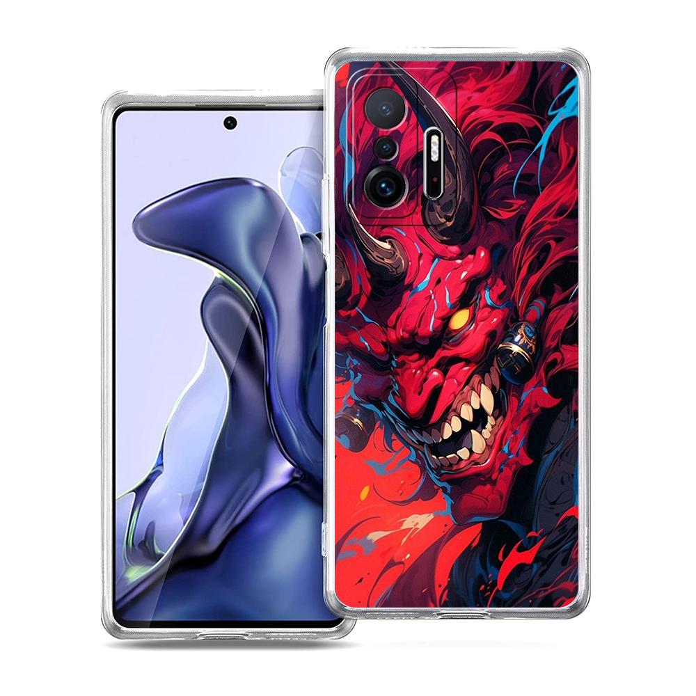 Transparent Phone Case for Xiaomi Mi 14 13 12 11 Ultra 13T 12T 11T Poco X3 NFC F3 F6 Pro Soft TPU Shell Japan Samurai Oni Mask