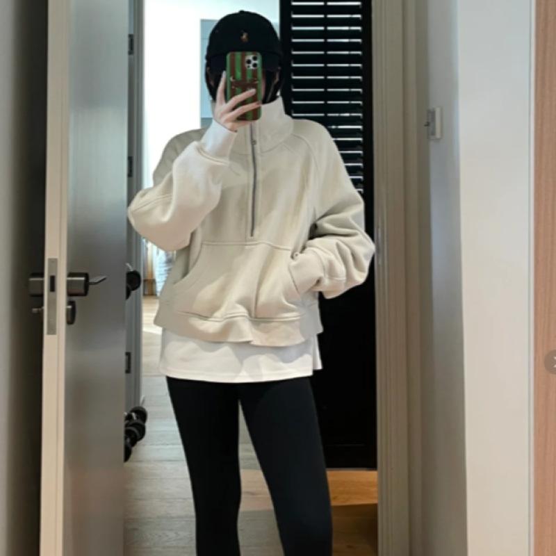 

Куртка-свитер для женщин на осень и зиму, новый весенне-осенний пуловер с полузастежкой-молнией и воротником-стойкой, короткий спортивный костюм, толстый XL