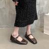 Fashion Mary Jane Shoes Female High Quality Buckle Ballet Shoes for Women Square Toe Flat Cowhide Ladies Single Shoes 2025